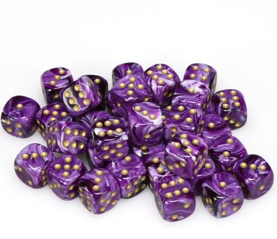 Chessex: 16mm d6 Dice Block (12 dice) - Vortex Purple/Gold
