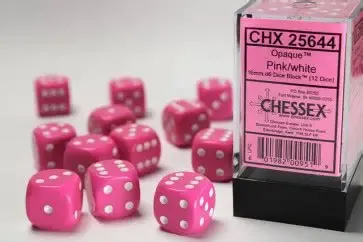 Chessex: 16mm d6 Dice Block (12 dice) - Opaque Pink/White