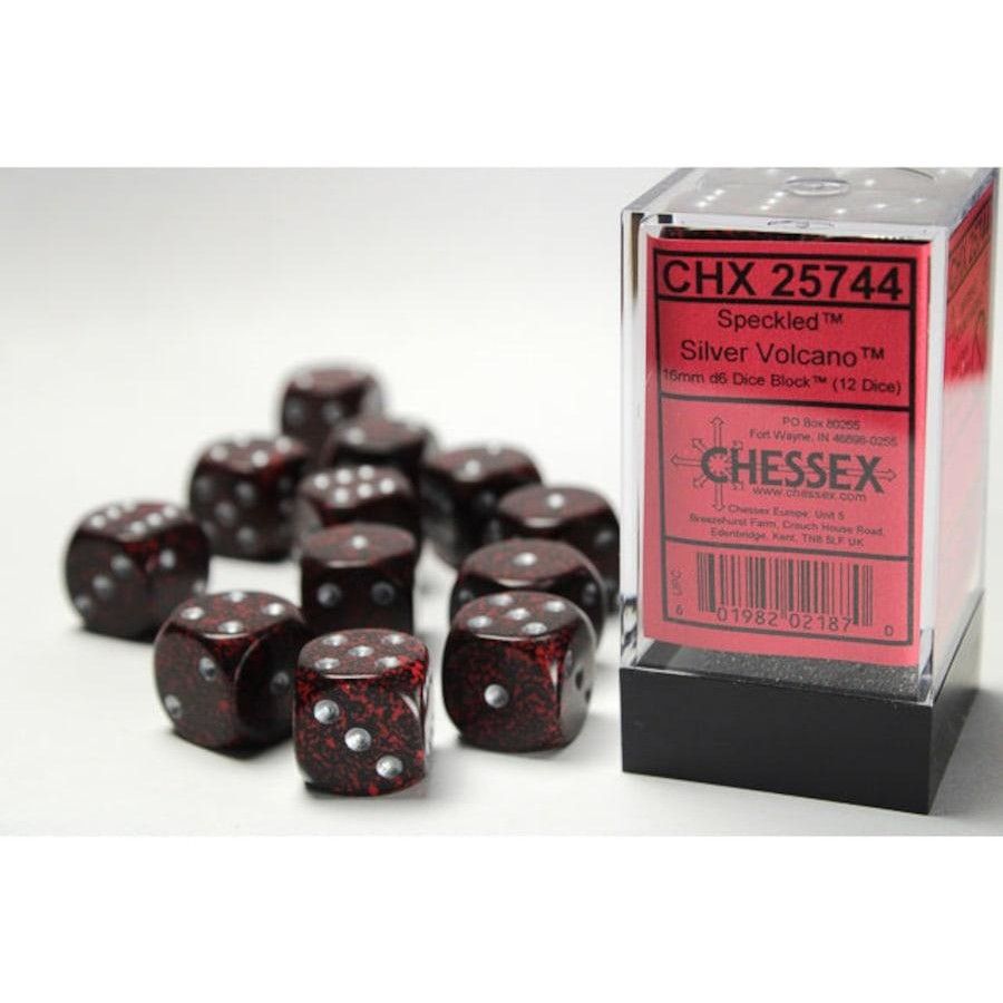 Chessex: 16mm d6 Dice Block (12 dice) - Speckled Silver Volcano