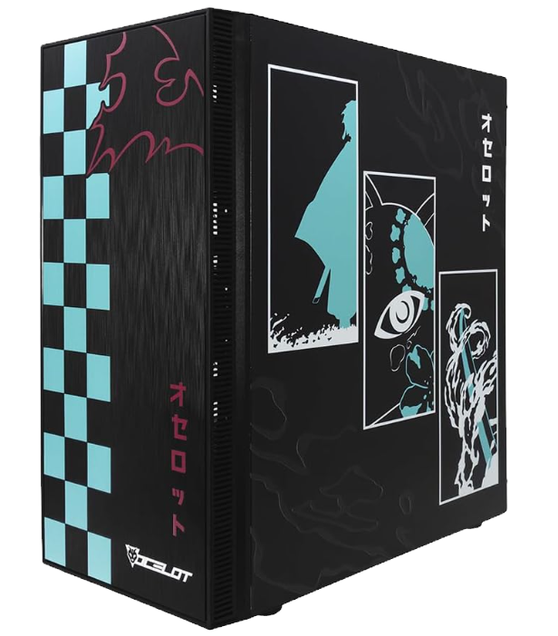 Gabinete Ocelot OC-Black Katana. Mid Tower, ATX, Micro ATX, Mini ITX, Panel Lateral de Cristal Templado. 3 Ventiladores ARGB preinstalados