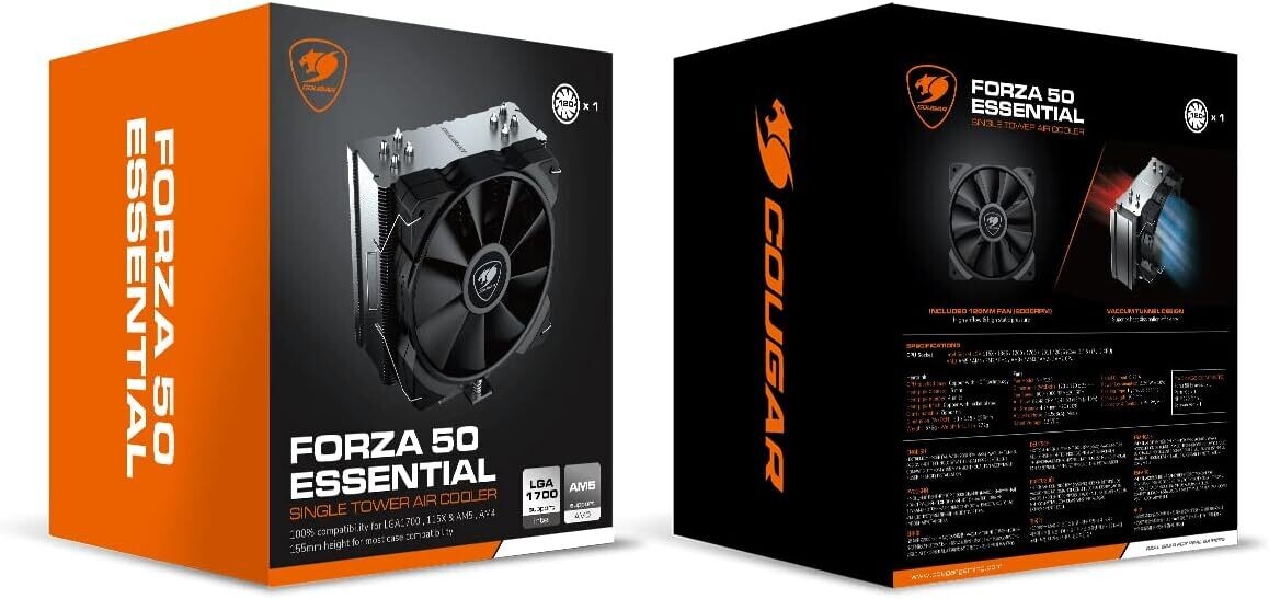 Disipador CPU Cougar Forza 50, 120mm, 600 - 2000RPM, Negro