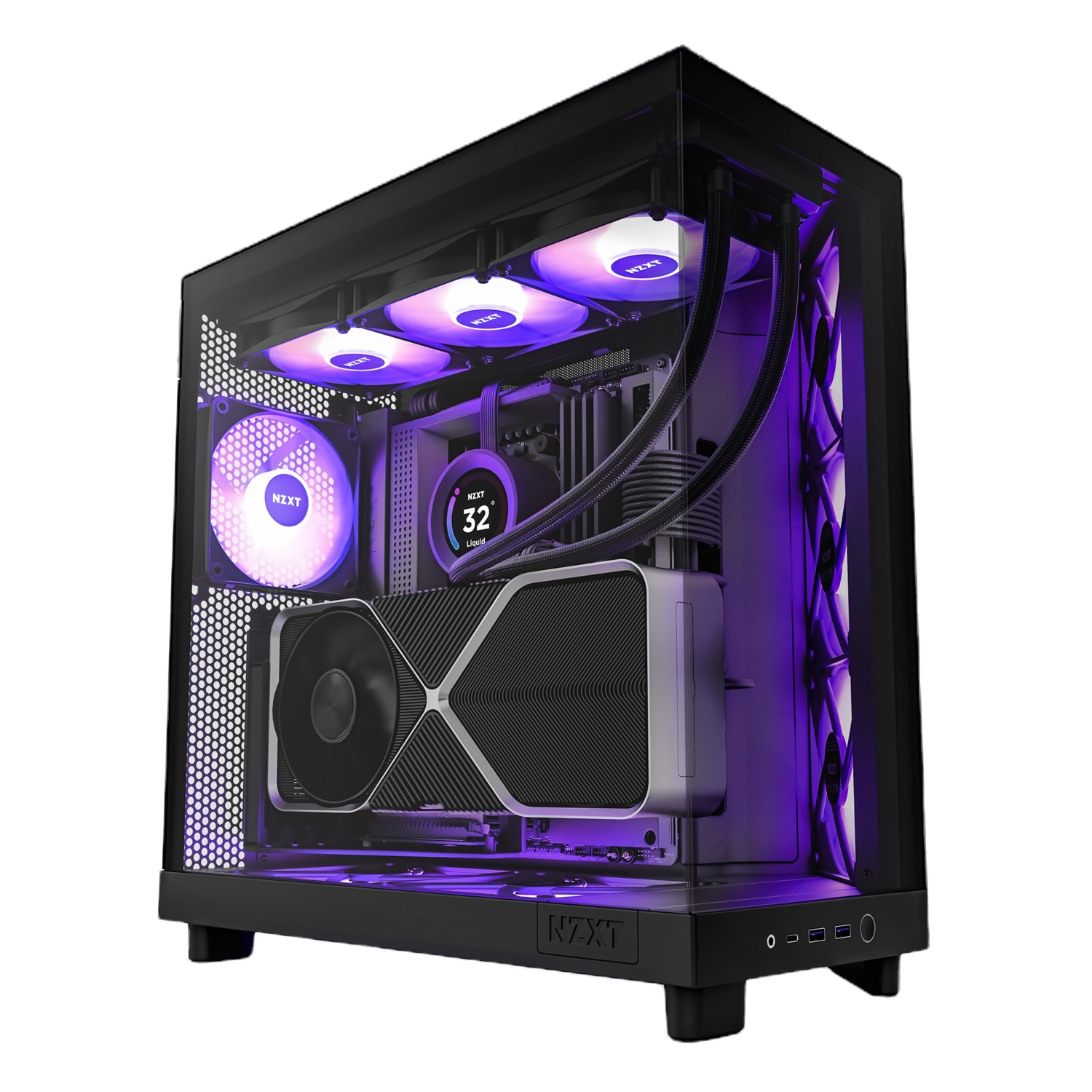 Gabinete NZXT H6 Flow con Ventana, Midi-Tower, ATX/Micro-ATX/Mini-ITX, USB 3.2, sin Fuente, 3 Ventiladores Instalados, Negro