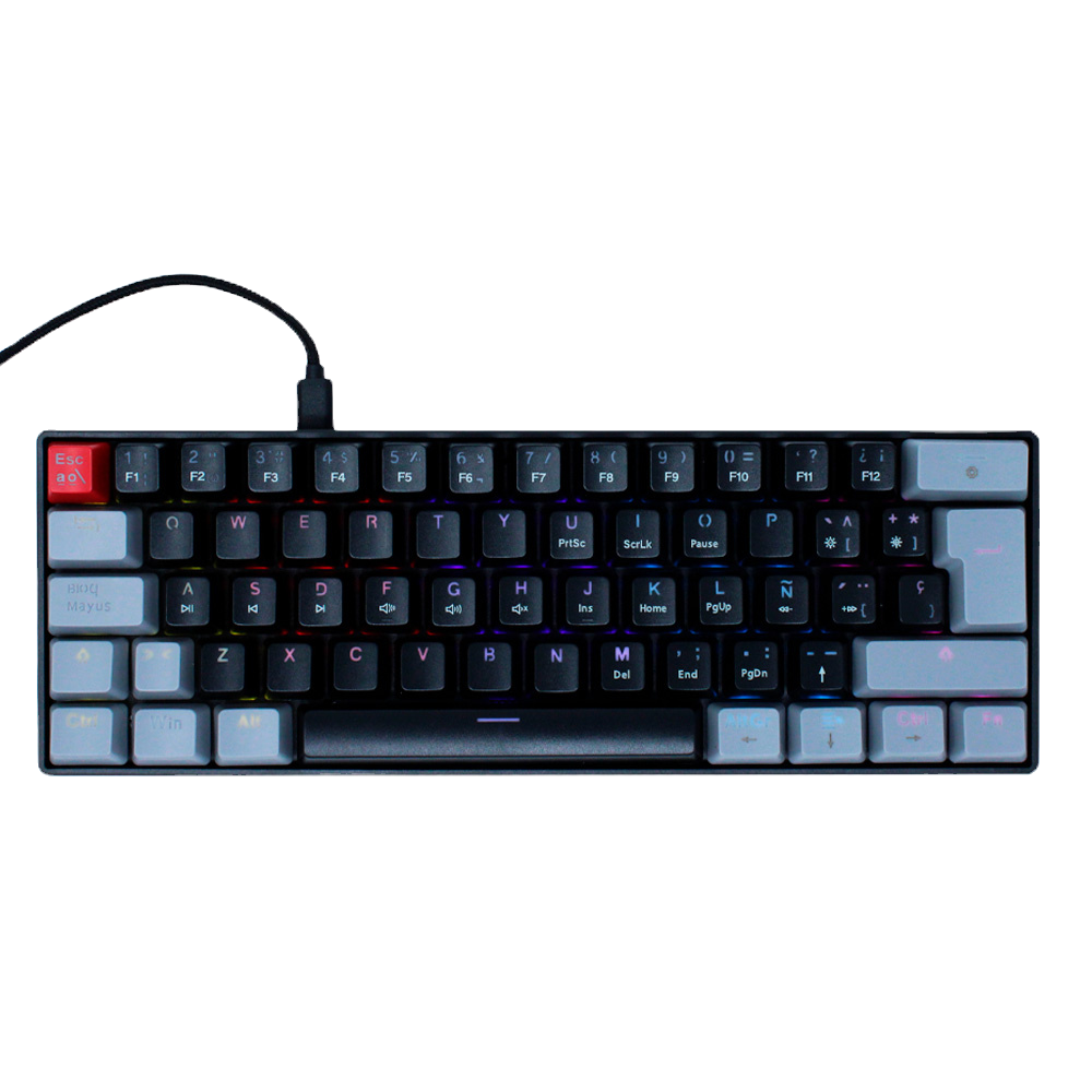 Teclado Gamer Ocelot Gaming Techno Black 60 RGB, Teclado Mecánico, Switch Blue, Alámbrico, Negro/Gris (Inglés)
