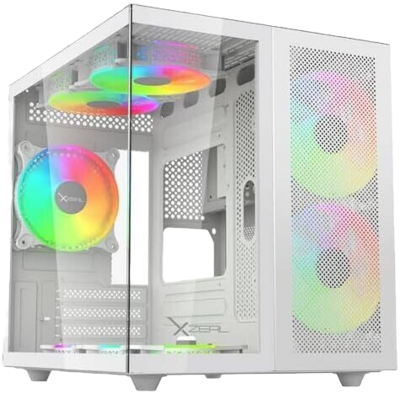 Gabinete XZEAL CXi1 con Ventana ARGB, Cubo, Micro-ATX/Mini-ITX, USB 3.0/1.1, sin Fuente, 3 Ventiladores ARGB Instalados, Blanco