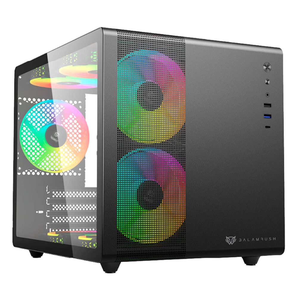 Gabinete Balam Rush Tank Mini GI930 con Ventana, Mini-Tower, ITX/Mini-ATX, USB 3.0/C, sin Fuente, 3 Ventiladores ARGB Instalados, Negro