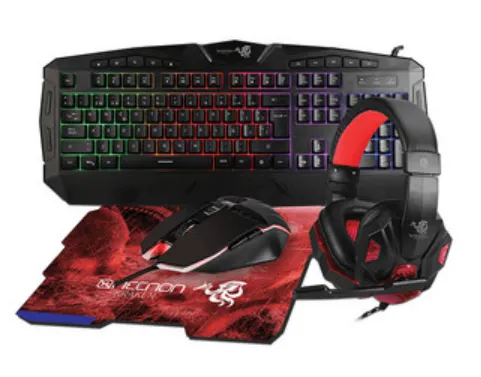 Necnon Kit Gamer de Teclado, Mouse, Mousepad y Audífonos Kraken, Alámbrico, USB, Rojo (Español)