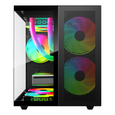 Gabinete XZEAL CXi1 con Ventana ARGB, Cubo, Micro-ATX/Mini-ITX, USB 3.0/1.1, sin Fuente, 3 Ventiladores ARGB Instalados, Negro