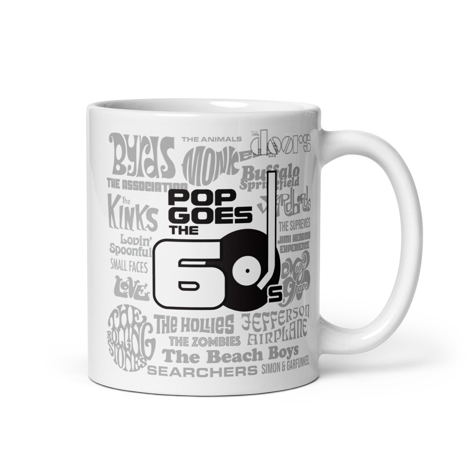White Glossy 60s Band Logos Mug