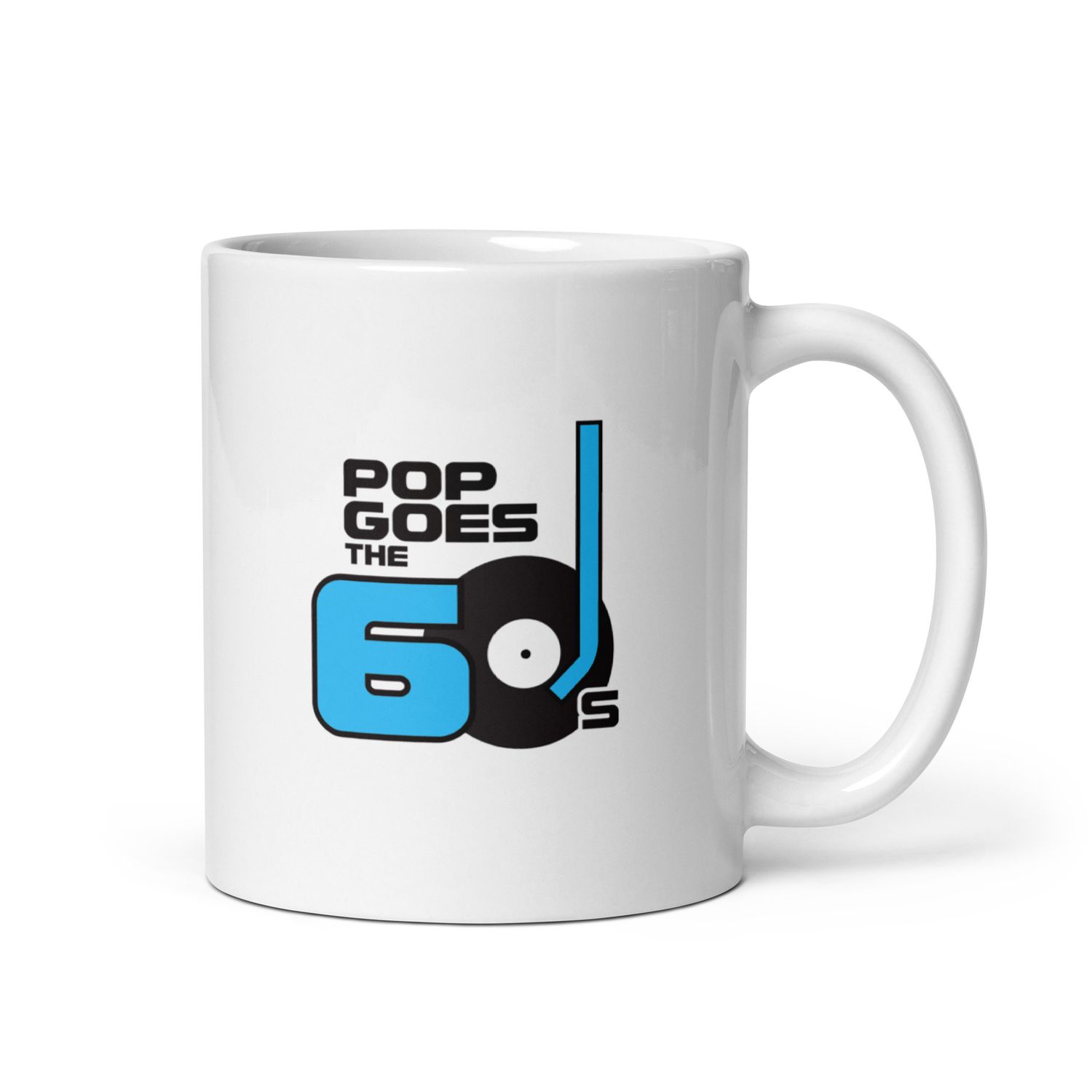 White glossy mug Blue Pop Goes the 60s