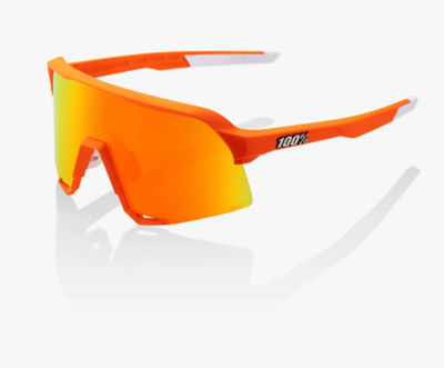 100% S3 Sunglasses, Soft Tact Neon Orange frame - HiPER Red Multilayer Mirror Lens