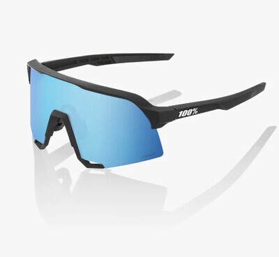 100% S3 Sunglasses, Matte Black frame - HiPER Blue Multilayer Mirror lens