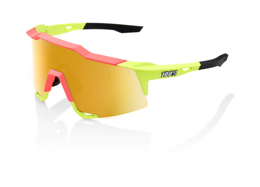 100% SpeedCraft Sunglasses, Matte Washed Out Neon Yellow frame - Flash Gold Mirror Lens