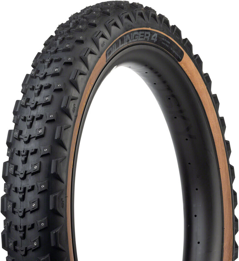 45NRTH Dillinger 4 Tire - 27.5 x 4.0, Tubeless, Folding, Tan, 60 TPI, 168 Large Concave Carbide Aluminum Studs