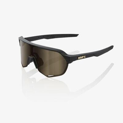 100% S2 Sunglasses, Matte Black frame - Soft Gold Mirror Lens