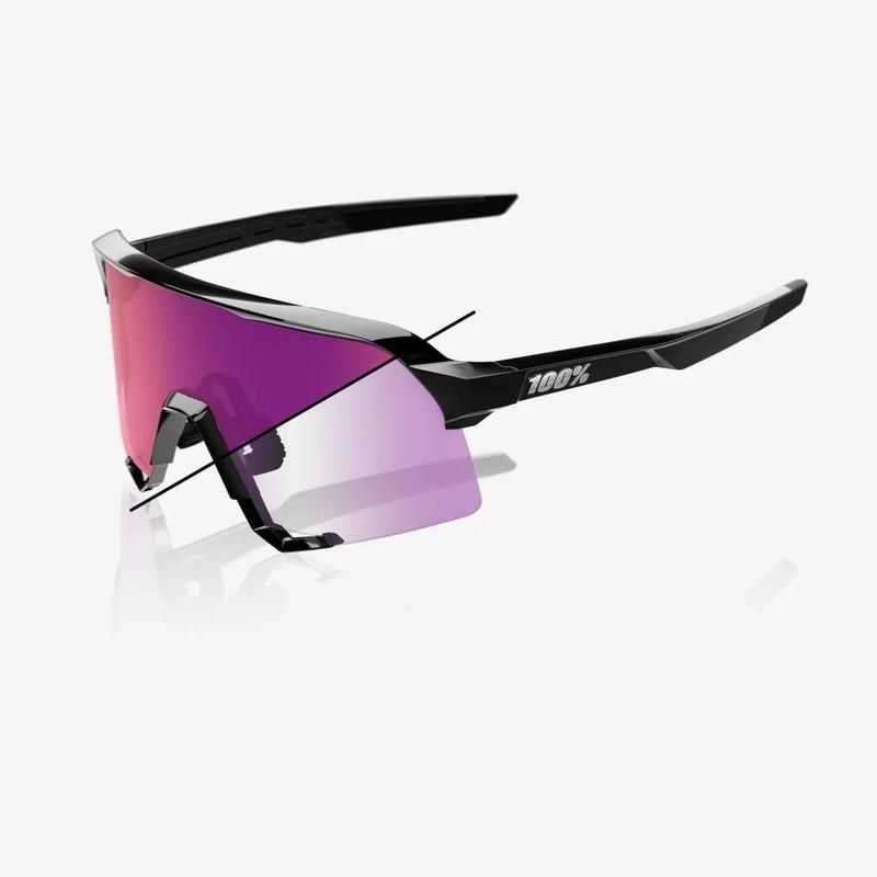 100% S3 Sunglasses, Gloss Black frame - Purple Mirror Photochromic Lens