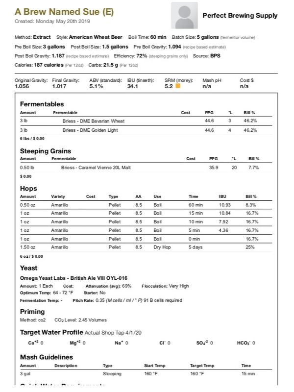 A Brew Named Sue (Extract Recipe Kit) Beer Kit