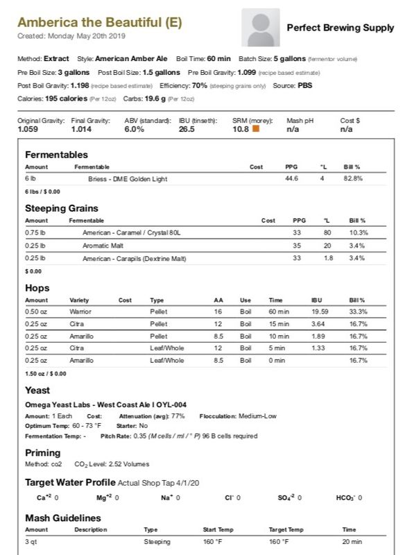 Amberica the Beautiful (Extract Recipe Kit) Beer Kit