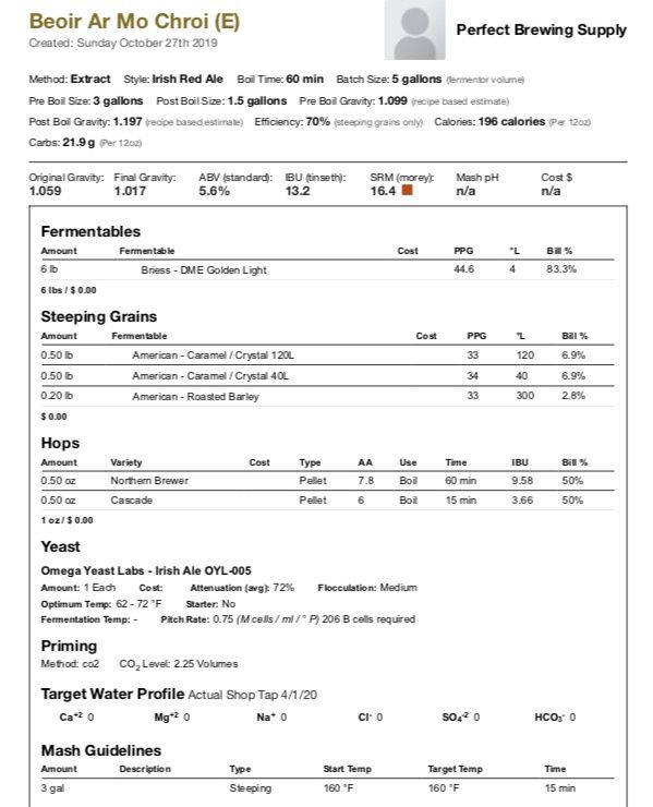 Beoir  Ar Mo Chroir (Extract Recipe Kit) Beer Kit