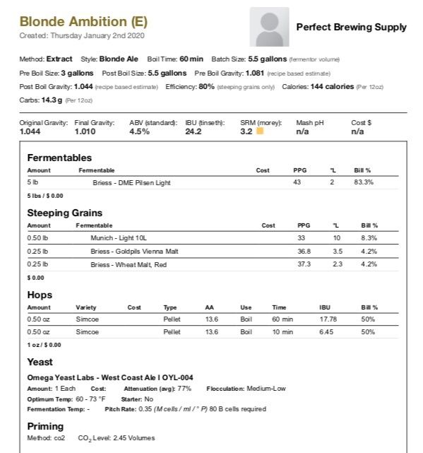 Blonde Ambition -(Extract Recipe Kit) Beer Kit
