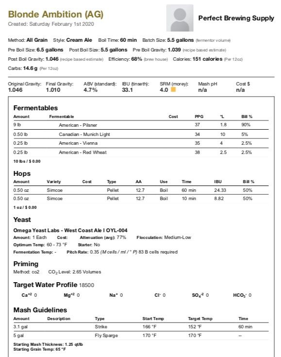 Blonde Ambition (All Grain Recipe Kit) Beer Kit