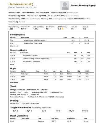 Hefnerweizen (Extract Recipe Kit) PBS  Kit