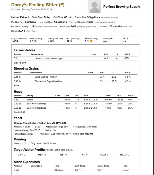 Garey's Feeling Bitter (Extract Recipe Kit) Beer Kit