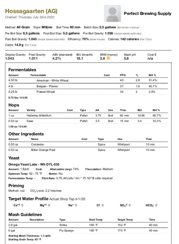 Hossagaarden (All Grain Recipe Kit) Beer Kit