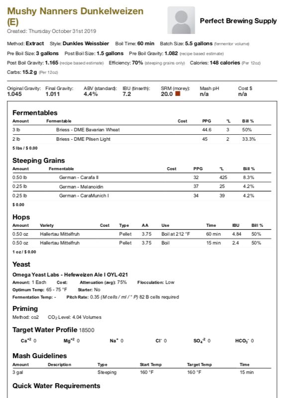Mushy Nanners Dunkelweizen (Extract Recipe Kit) Beer Kit