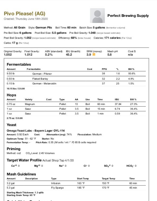 Pivo Please! (All Grain Recipe Kit) Beer Kit
