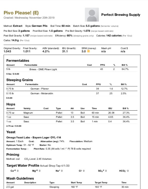 Pivo Please! (Extract Recipe Kit) Beer Kit