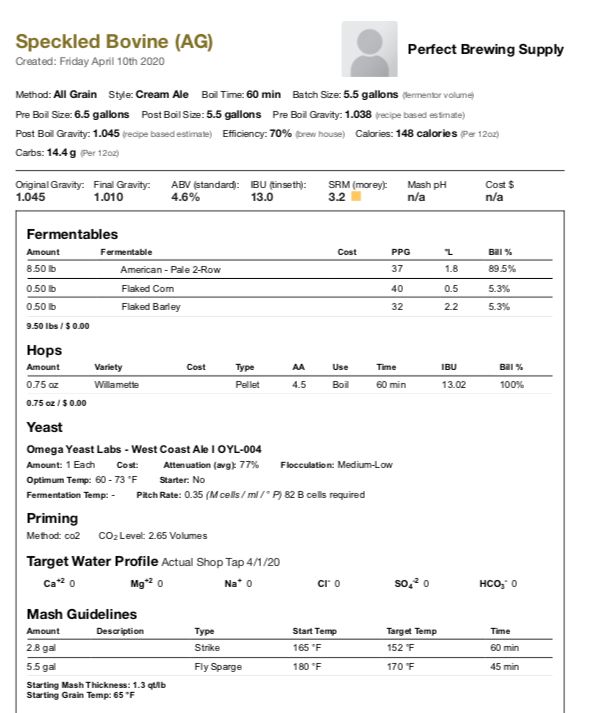 Speckled Bovine (All Grain Recipe Kit) Beer Kit