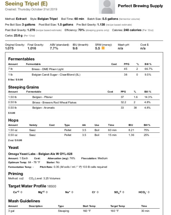 Seeing Tripel (Extract Recipe Kit) Beer Kit