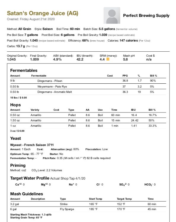 Satan's Orange Juice (All Grain Recipe Kit) Beer Kit