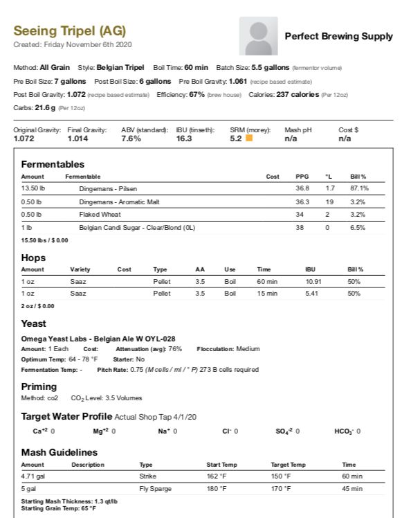 Seeing Tripel (All Grain Recipe Kit) Beer Kit