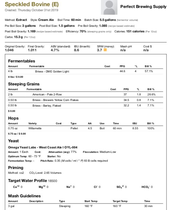 Speckled Bovine (Extract Recipe Kit) Beer Kit