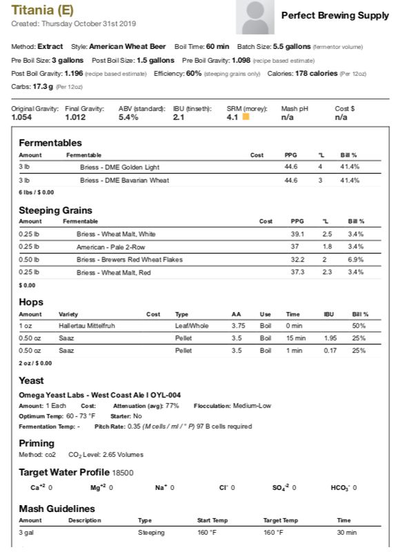 Titania (Extract Recipe Kit) Beer Kit