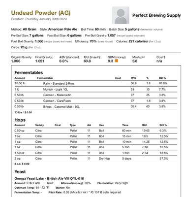 Undead Powder (All Grain Recipe Kit) PBS Kit