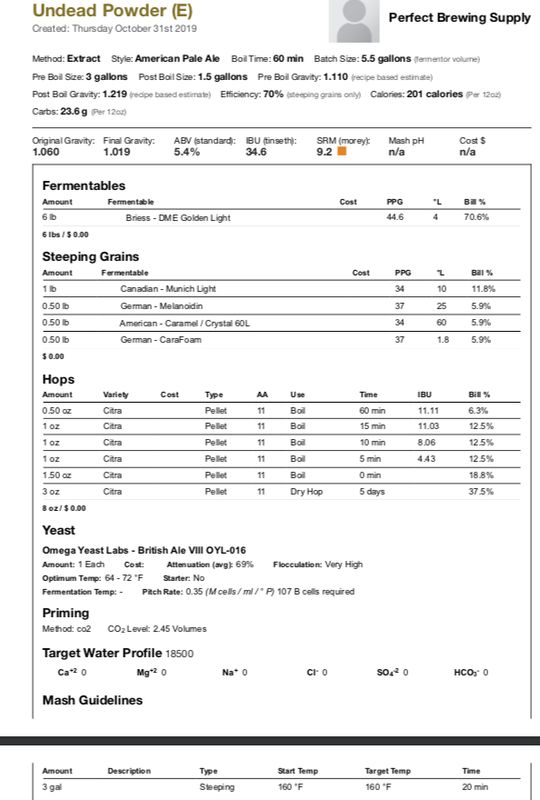 Undead Powder (Extract Recipe Kit) Beer Kit