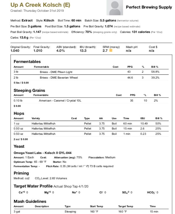 Up A Creek Ale (Extract Recipe Kit) Beer Kit