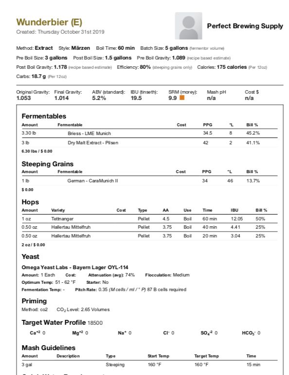 Wunderbier (Extract Recipe Kit) Beer Kit