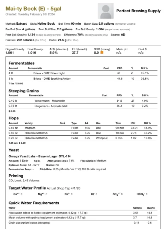 Mai-ty Bock (Extract Recipe Kit) Beer Kit