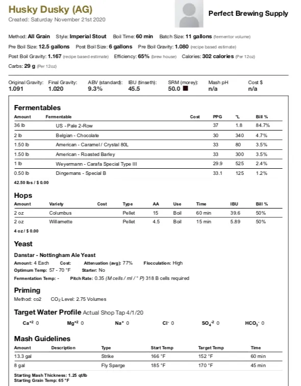 Husky Dusky Imperial Stout (All Grain Recipe Kit) Beer Kit