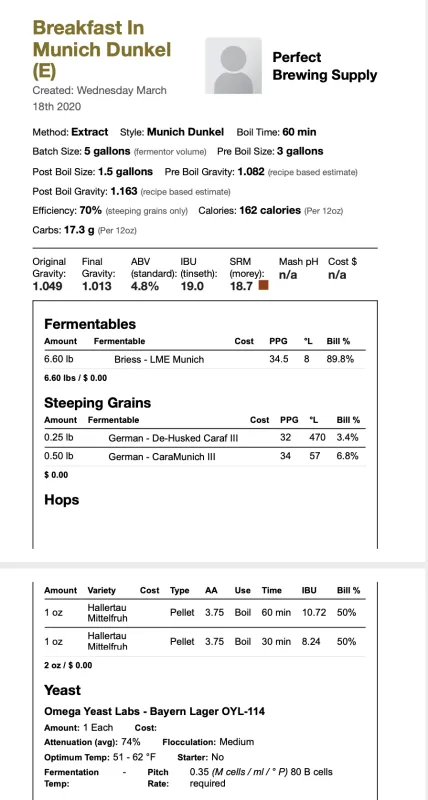 Breakfast In Munich Dunkel Lager (Extract Recipe Kit) Beer Kit