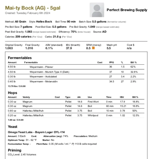 Mai-ty Bock (All Grain Recipe Kit) Beer Kit