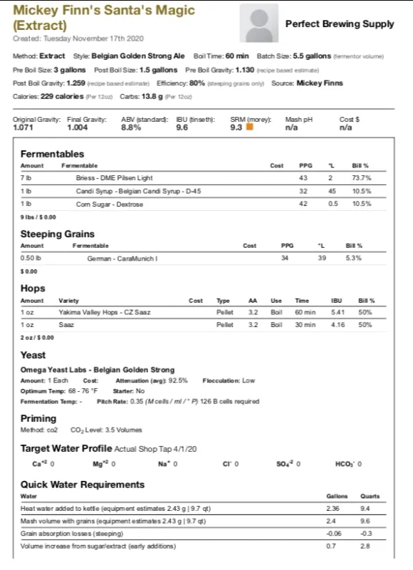 Santa's Magic - Mickey Finn's - (Extract Recipe Kit) Beer Kit