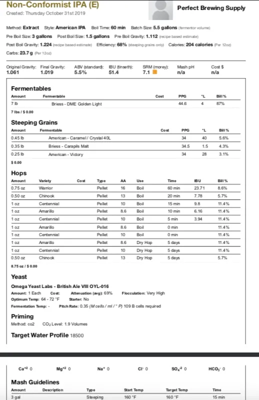 Non Conformist IPA (Extract Recipe Kit) Beer Kit