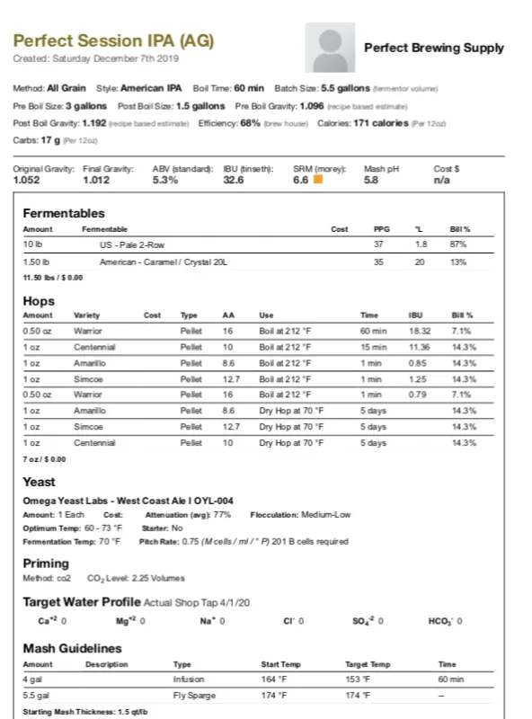 Perfect Session IPA (All Grain Recipe Kit) Beer Kit