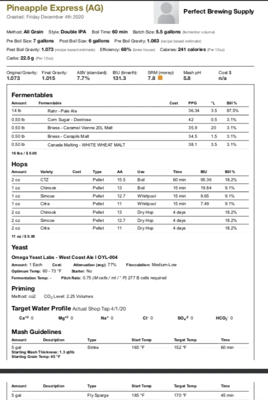 Pineapple Express - Mickey Finn's - (All Grain Recipe Kit) Beer Kit