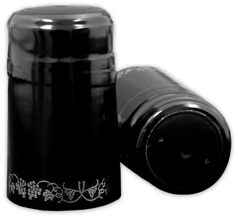 Heat Shrink Wine Hoods | Black/Silver Grapes | 30ct