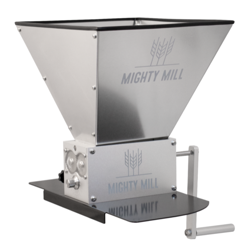 Mighty Mill 3 Roller Grain Mill | Adjustable Gap Setting | 7 lb Hopper Capacity | Metal Base Included